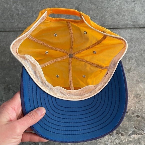 Vintage 80s Napa Auto Parts Racing Embroidered Patch Snapback Hat Yellow Blue - Picture 7 of 11